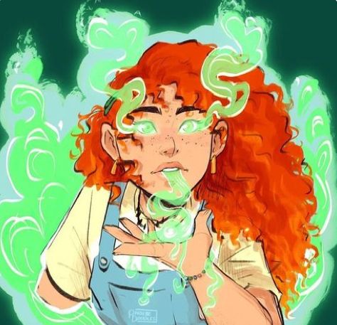 Greek Heroes, The Oracle, A Drawing, Percy Jackson, Green, Red, Hair, Art