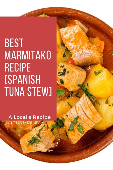 Are you looking for the Best Marmitako Recipe? You must definitely try this Spanish stew! This Spanish fish stew recipe is made with fresh tuna and potatoes and it's by far the ultimate comfort food. There's a good reason why this tuna stew is a sample of Spanish cuisine - it's super easy to make and is a true delight for the taste buds. Give this stew recipe a go and discover a new favorite fish stew with potatoes. #marmitakorecipe #spanishtunastew #tunastew #tunarecipe #spanishstewrecipe Tuna And Potatoes, Spanish Seasoning, Portuguese Fish Soup Recipes, Tuna Stew, Spanish Fish Stew Recipes, Stew Chicken Recipe Spanish, Spanish Seafood Stew, Spanish Fish Soup, Portuguese Tuna And Potatoes