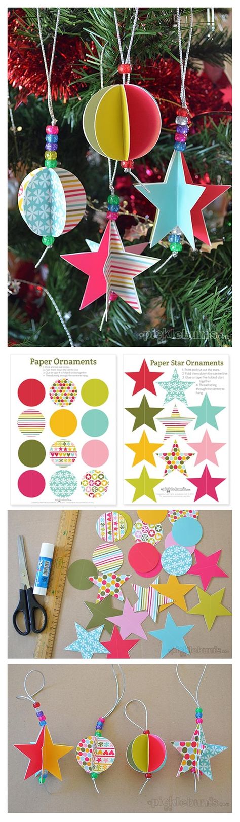 ces embellissements en 3D peuvent aussi prendre place sur nos pages et cartes : il suffit de faire le collage normalement jusqu'au dernier collage, puis au lieu de coller les deux dernières formes "dos à dos", de les coller sur la page ou carte... Paper Christmas Decorations, Paper Ornaments, 3d Christmas, Noel Christmas, Christmas Crafts For Kids, Christmas Paper, Christmas Activities, Homemade Christmas, Xmas Crafts