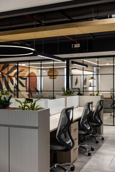 The Interior Design Of Office Create A Seamless Loop Of Circulation | Studio Pushp Office Design Concepts, Office Interior Design Modern, Office Space Design, Grey Color Palette, Modern Home Furniture, Interior Concept, Office Interior, Office Inspiration, Office Interior Design