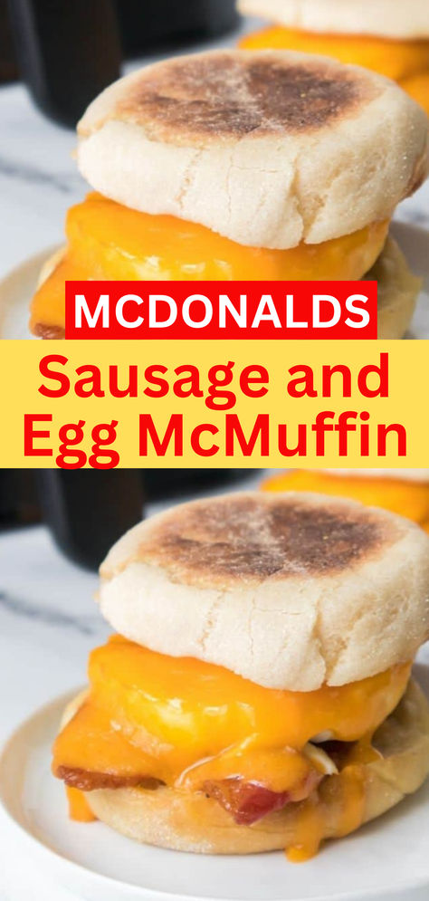 Making the iconic McDonald's Sausage and Egg McMuffin at home is straightforward and rewarding. This classic breakfast sandwich features savory sausage, a fluffy egg, and melted cheese, all layered between a toasted English muffin. With a few simple ingredients and steps, you can recreate this beloved dish right in your kitchen. Egg Mcmuffins At Home, Mcmuffin Sandwiches, Homemade Mcgriddle, Mcdonalds Egg Mcmuffin, Mcdonald's Breakfast, Sausage And Egg Mcmuffin, Breakfast Sandwiches Frozen, Sausage Mcmuffin, Sausage Muffins