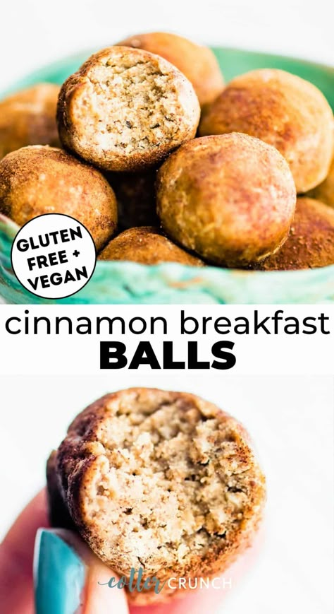 Make these gluten-free, no-bake cinnamon breakfast balls with protein for a simple, nutritious breakfast or snack perfect for on-the-go! Made with no refined sugar, they’re full of complex carbohydrates, fiber, healthy fat, and protein. As a result, they work to keep you full and satisfied for hours. Gluten Free Bits And Bites, No Carb Protein Balls, Breakfast Balls Healthy, School Friendly Protein Balls, Healthy Gluten Free Snack Recipes, Whole30 Energy Balls, 1st Phorm Protein Balls, Healthy Protein Balls For Diabetics, Gluten Free Balls