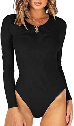 MISSJOY Women Long Sleeve Short Sleeve bodysuits Crew Neck Ribbed Knit Leotards Underbust Detailing Tops Basic Bodysuit, Tank Top Bodysuit, Slim Bodysuit, Leotard Tops, Ribbed Knit Bodysuit, Knit Bodysuit, Casual Winter Outfits, Short Sleeve Bodysuit, Womens Bodysuit