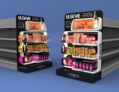 Endcap Display Ideas, Posm Display Design, Booth Activation, Rak Display, Store Display Design, Promotion Display, Pop Hair, Pos Design, 3dmax Vray