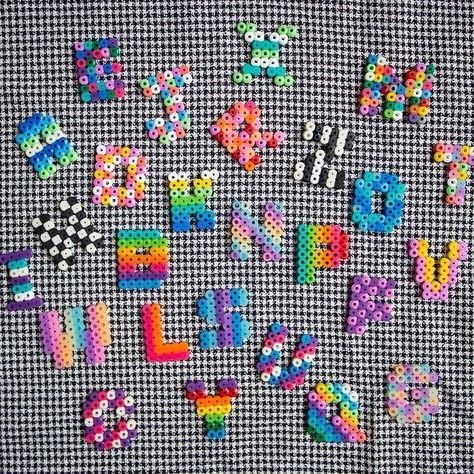 Perler Alphabet, Trippy Perler, Bead Letters, Colorful Alphabet, Hamma Beads Ideas, Easy Perler Bead Patterns, Art Letters, Pixel Beads, Melty Bead Patterns