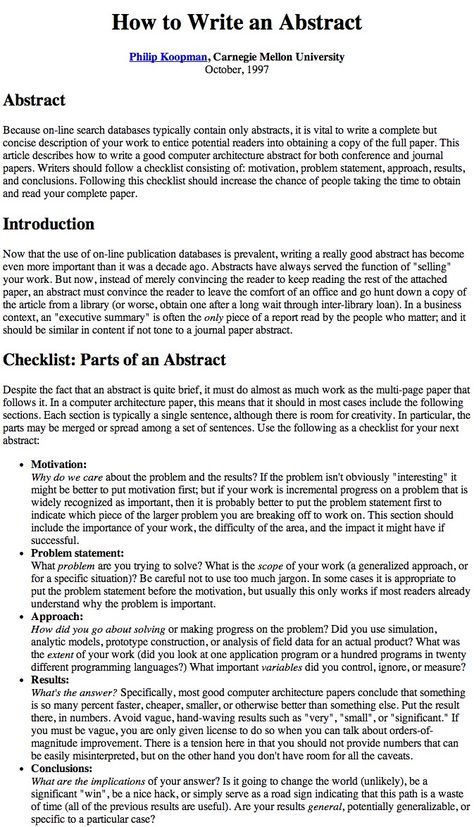 How to Write an Abstract by Philip Koopman, Carnegie Mellon University Writing Fanfiction, Abstract Writing, Scientific Writing, Carnegie Mellon University, Paper Writer, Best Essay Writing Service, Thesis Writing, Research Writing, Essay Writing Skills