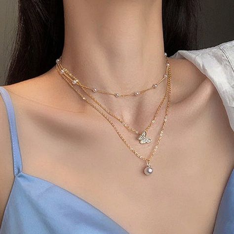 CraftCharmsByCraft - Etsy قلادات متدلية, Vintage Chain Necklace, Classic Pearl Necklace, Party Necklace, Gold Collar, Geometric Necklace, Layered Jewelry, Layered Necklace, Metal Necklaces