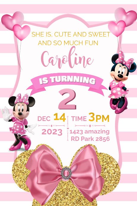 Create the perfect design by customizing easy to use templates in MINUTES! Easily convert your image designs into videos or vice versa! Browse through effective promotional flyers, posters, social media graphics and videos. Download web quality graphics for free! Prices start at $2.99 ONLY. Minnie Mouse Template, Minnie Mouse Birthday Invitations, Minnie Mouse Invitations, Invitations Template, Poster Template Design, Invert Colors, Happy Birthday Posters, Promotional Flyers, Birthday Flyer