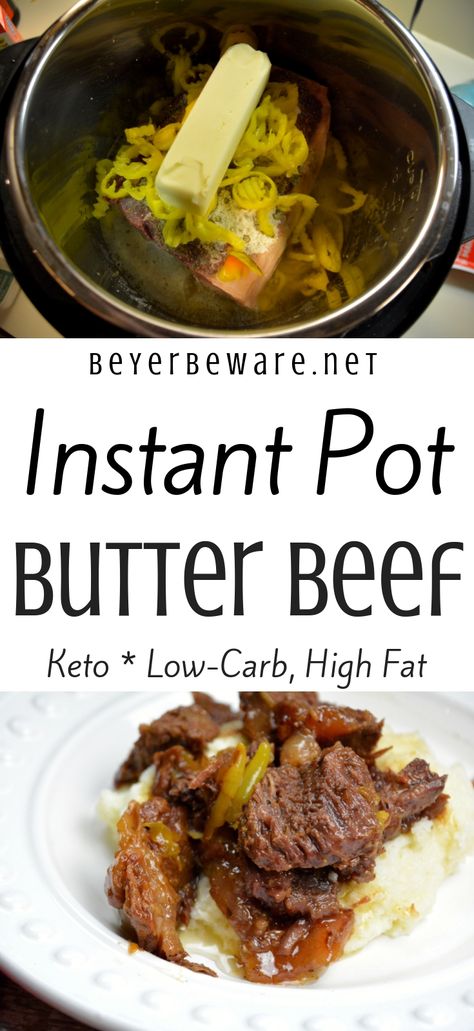 Instant Pot butter beef recipe is my favorite keto roast recipe because it is full of flavor thanks to the ranch and Italian dressing plus butter and banana peppers, tender to eat and perfect over mashed cauliflower or potatoes for people not on low-carb diets. #Keto #InstantPot #Butter #Beef #LowCarb Butter Beef, Pot Butter, Over Mashed Potatoes, Boiled Egg Diet Plan, Roast Beef Recipes, Keto Foods, Beef Recipe, Instant Pot Dinner Recipes, Stuffed Banana Peppers