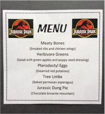 Jurassic World Movie Night, Family Dinner And A Movie Ideas, Jurassic Park Themed Dinner, Jurassic Park Dinner And A Movie, Jurassic Park Movie Night Food, Movie Dinner Theme Night Adult, Jurassic Park Movie Night, Jurassic Park Themed Food, Jurassic Park Dinner