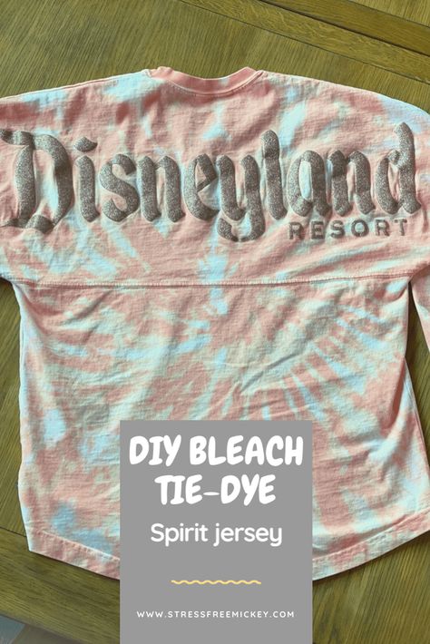 How to make "old" Disney clothes repurposed with a new stylish look! #diy #tiedye #bleachtiedye #disney #disneyclothes #disneyoutfit #disneydiy #repurpose #reduce #reuse #recycle Disney Spirit Jersey Diy, Tie Dye Steps, Silly Symphonies, Disney Spirit Jersey, Tie Dye Disney, Diy Bleach, Tie Dye Tutorial, Dyeing Tutorials, Disney On A Budget