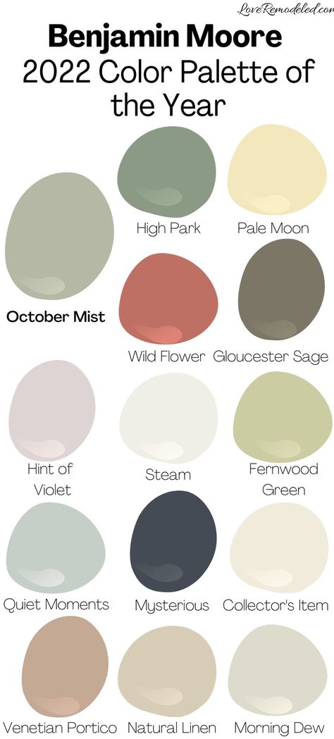 October Mist, 2022 Color Of The Year, Bangunan Minecraft, House Color Palettes, Paint Color Schemes, Benjamin Moore Colors, House Color Schemes, House Color, Killarney