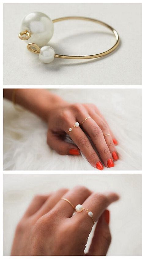 .Adorable!!! Diy Pearl Rings, Cincin Diy, Anting Manik, Diy Jewelry Rings, Diy Ring, Bijoux Fil Aluminium, Diy Jewelry Unique, Diy Jewelry Inspiration, Ring Tutorial