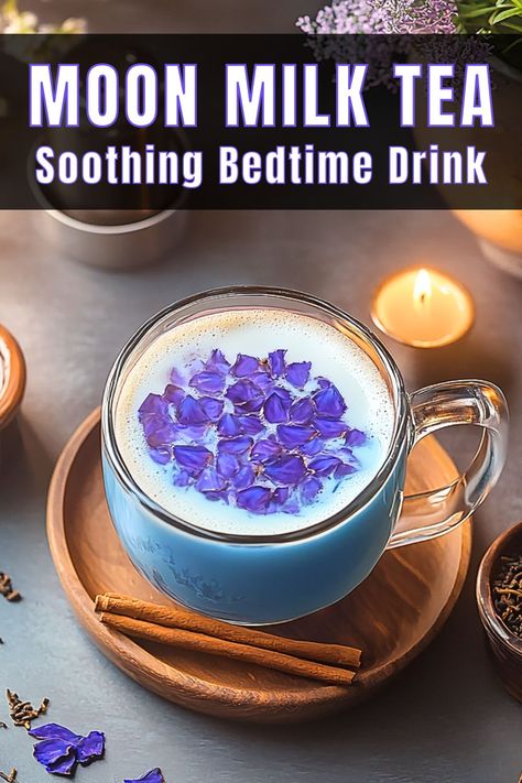 Moon Milk Tea - A Magical Blue Bedtime Drink Hot Milk Tea Recipe, Moon Drink, Green Tea With Milk, Jasmine Milk Tea Recipe, Moroccan Mint Tea Recipe, Milk Tea Recipe, Moon Milk Recipe, Milk Thistle Tea, Mint Tea Recipe