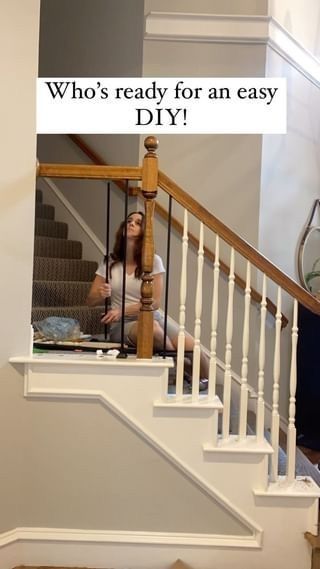 Bottom Of Stairs Decor Entryway, Bottom Of Stairs Decor, Diy Staircase Railing, Refinish Staircase, Craftsman Staircase, Refinish Stairs, Iron Stair Balusters, Redo Stairs, Diy Stair Railing