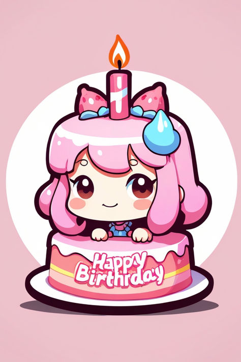 Birthday, celebrations,kawaii,candle,pink cake Chibi Outline, Chibi Birthday, Kawaii Candle, Anime Cake, Birthday Party Balloon, Chibi Girl, Pink Candles, Work Design, Pink Cake