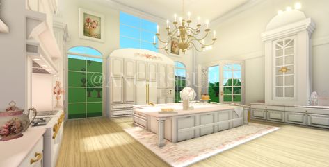 Bloxburg Coquette, Bloxburg Bakery, Coquette Kitchen, Bloxburg Castle, Fancy Living Rooms, Bloxburg Exterior, Castle House Design, Layout Home, Kitchen Bloxburg