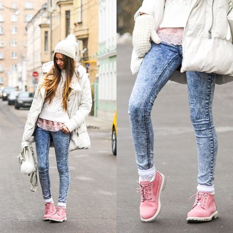 Pink Timberlands Outfit, Pink Boots Outfit, Timberland Nellie Chukka, Timberland Outfit, Pink Timberland Boots, Timberland Nellie, Timberland Boots Outfit Mens, Pink Timberlands, Outfit Botas