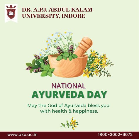 #NationalAyurvedaDay<br>May the God of Ayurveda bless you with health & happiness. <br><br>For more details, visit www.aku.ac.in <br>& contact us at 1800-3002-6072<br><br>#apjuniversity #education #Besteducation #university #Ayurveda #ayurvedic #ayurvediclife #nationalday #celebrations #ayurvedictips #indore #indorecity #indorediaries #indore_city #madhyapradesh #madhyapradeshdiaries #india #indialove #university #admissionsopen #courses #education National Ayurveda Day, Ayurveda Day, Indore City, Ganesh Wallpaper, National Day, Creative Ads, Ayurveda, Indore, University