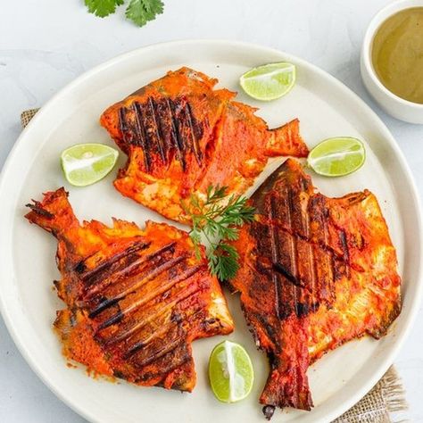 🔥🐟✨ Indulge in perfection: Our Tandoori Pomfret is a feast for the senses! 🍽️✨ Savory, succulent, and infused with aromatic spices, it's a true delight for seafood enthusiasts. Dive into the flavors of India at Indian Kebab And Curry today! 🌶️🔥 #TandooriPomfret #IndianKebabAndCurry #SeafoodSensation #FlavorsOfIndia #TandooriPomfret #IndianFood #SeafoodLovers #BangkokFood #BangkokEats #ThaiFood #FoodieBangkok #IndianCuisine #TasteOfIndia #DeliciousFood #InstaFood #FoodPhotography #Foodgasm #Fo... Pomfret Recipe, Tandoori Fish, Pomfret Fish, Chicken Quinoa Salad, Tofu Chicken, Bangkok Food, Banana Oat Muffins, Chicken Meatball Recipes, Vegetarian Cake