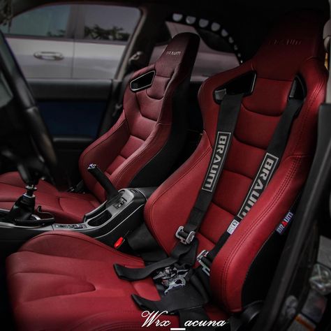 BRAUM Racing® on Instagram: “Welcome to #teamBRAUM 🙌 Featuring our Elite series seats in maroon  Original post from @rickyy_sti "Loving my cockpit now 🔥🔥🔥 big thanks to…” Nissan V16, Red Interior Design, Car Obsession, Bmw Touring, Custom Car Seats, Jeep Interiors, Custom Car Interior, Hyundai Genesis Coupe, Best Jdm Cars