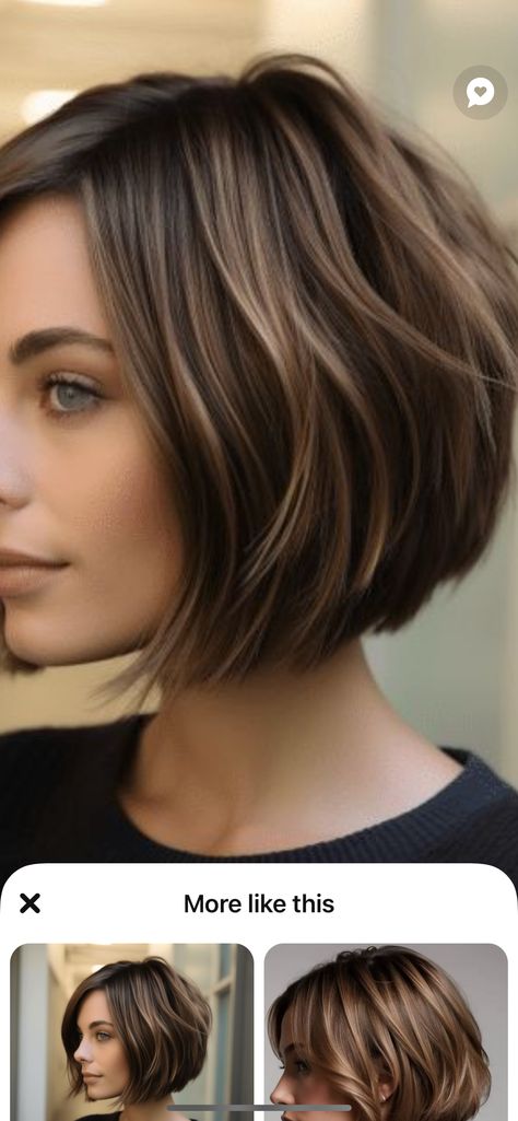 Chin Length Brunette Hair With Highlights, Dark Short Bob Hairstyles, Power Hairstyles For Women, Chocolate Brown Hair With Highlights Short Bob, Hair Styles For Short Curly Hair Women, Short Brown Hair Ideas, Lob With Highlights, Dark Brown Short Bob, Short Bob Dark Hair