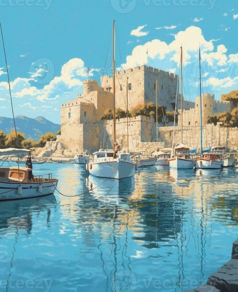 Medieval Castle and old harbor in Kyrenia Cyprus, Generative AI Medieval Harbor, Kyrenia Cyprus, Interesting Locations, Vector Cartoon, Medieval Castle, Cyprus, Real Life, Vector Free, Castle