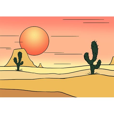 How to Draw Desert: Step 10 Desert Landscaping Drawing, Desert Drawing Simple, Desert Sketch, Desert Drawing, Landscape Drawing Easy, Easy Drawing Tutorial, Desert Background, Desert Pictures, Sun Drawing