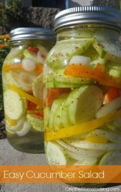 Easy summer cucumber salad mixed with bell peppers, onions, and vinegar dressing. No canning required...this salad can be stored in your refrigerator for several months! Cucumber Salad Canning Recipes, Cucumber Recipes For Canning, Canning Cucumber Salad, Canning Cucumber Salad Recipes, Cucumber Canning Ideas, Cucumber Canning Recipes, Canning Cucumbers, Summer Cucumber Salad, Canning Veggies