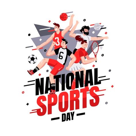 Flat national sports day illustration | Free Vector #Freepik #freevector #sports #event #illustrations #flat-design Sports Day Banner, Sports Day Poster, Sports Illustrations Design, Dhyan Chand, National Sports Day, School Sports Day, Olympic Theme, Church Poster Design, Day Illustration