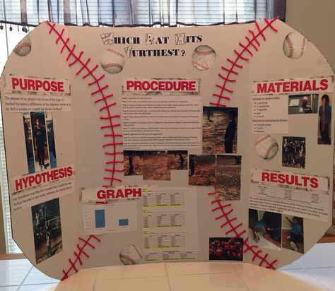 Jordan's Science Fair Project backboard. Which bat hits the furthest: wooden or aluminum? (4th grade) • raising Kings • Softball Science Fair Projects, Volleyball Science Fair Projects, Sports Science Fair Projects, Baseball Bat Science Fair Project, Football Science Fair Projects, Basketball Science Fair Projects, Easy Science Fair Projects For 5th Grade, Baseball Science Fair Project Ideas, Baseball Science Fair Project