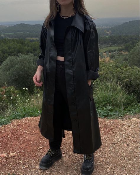 #grunge #outfit #docmartens #black Black Rain Coat, Under The Rain, Grunge Outfit, Black Rain, Dark Outfits, Rain Coat, Doc Martens, Grunge Outfits, The Rain