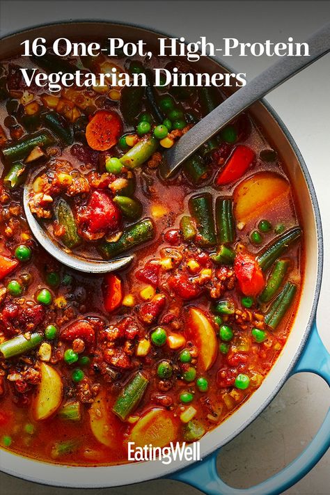 Healthy Eating Vegetarian Meal Plan, Complete Protein Vegetarian Recipes, Healthy Vegetarian Recipes Dinner Easy, Healthy Vegetable Heavy Dinners, Easy Vegetarian One Pot Meals, Protein Filled Vegetarian Meals, One Pot Vegetarian Chili, High Protein Vegetarian Enchiladas, Vegetarian Dishes Protein