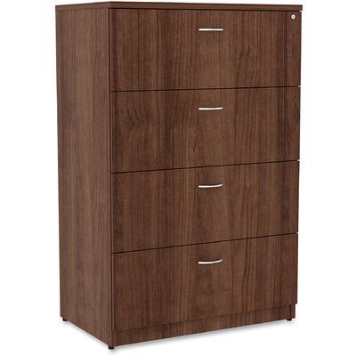 Lorell Essentials 4-Drawer Lateral Filing Cabinet Finish: Walnut 4 Drawer File Cabinet, Walnut Laminate, Lateral Filing Cabinet, Laminate Furniture, File Drawer, Lateral File, Lateral File Cabinet, Home Office Storage, Wholesale Furniture