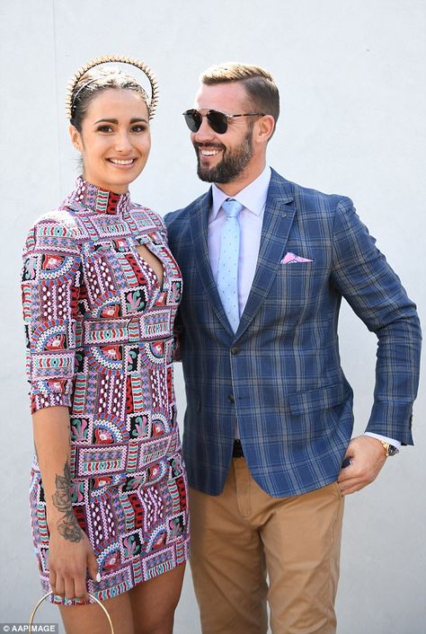 New romance? On Saturday, Kris Smith (right) looked remarkably dapper as he arrived at Melbourne's Stakes Day accompanied by his rumoured new girlfriend Sarah Boulazeris (left) Stakes Day, New Girlfriend, Melbourne, Romance, Celebrities