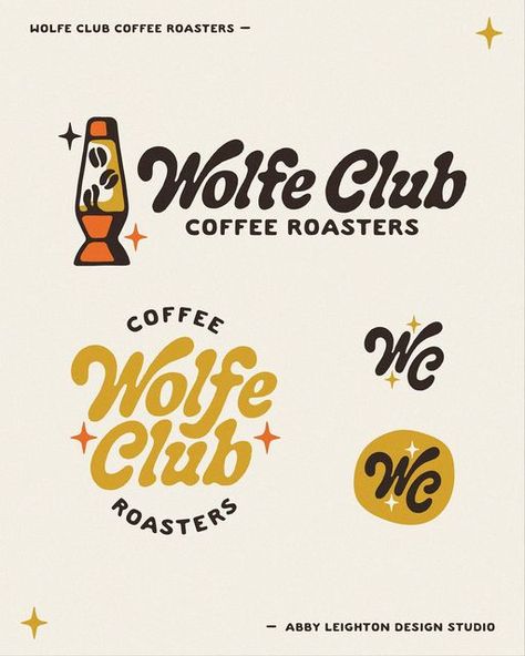 abby leighton | brand design on Instagram: "Probably one of my FAVORITE branding reveals of 2022!! Introducing… Wolfe Club Coffee Roasters new brand design 🤩 This project was seriously a blast to create and it’s been so amazing seeing their branding come to life!! Featuring customized typography, a font made by me, and a freakin COFFEE BEAN LAVA LAMP, @wolfeclubcoffeeroasters’ new branding has them set up for success 🔥 When Mark originally came to me, he was looking for a new brand identity th Retro Coffee Logo, Coffee Shop Brand Design, Coffee Shop Fonts, Coffee Company Branding, Coffee Shop Branding Design, Abby Leighton, Coffee Roaster Logo, Brewery Logo, Coffee Shop Logo Design