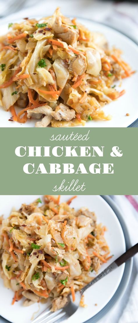 Sautéed Chicken and Cabbage Skillet via @theforkedspoon #stpaddysday #chicken #skilletdinner #lowcarbrecipe #lesscarbs #healthy #stpatricksday #easyrecipe #dinner via @theforkedspoon Cabbage Chicken, Cabbage Skillet, Sautéed Chicken, Chicken And Cabbage, Corn Beef And Cabbage, Sauteed Chicken, One Pot Pasta, Cabbage Recipes, Low Carb Chicken