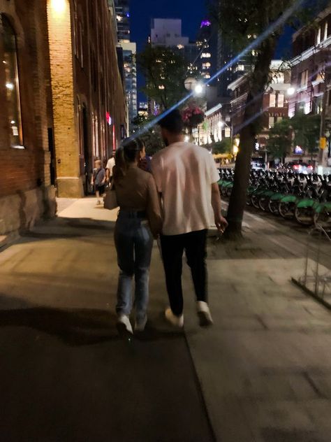 Summer Nights Aesthetic Couple, Protective Boyfriend Pictures Aesthetic, Downtown Love Aesthetic, Walking With Boyfriend Aesthetic, Goofy Pics With Boyfriend, Downtown Relationship, Long Walks Aesthetic Couple, Protective Couple Aesthetic, City Boyfriend Aesthetic