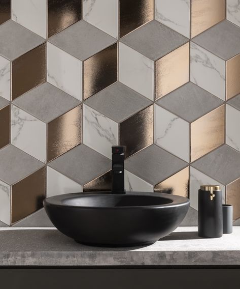 Tile trends 2021 – from Art Deco to new heritage and terrazzo | Homes & Gardens Art Deco Tiles, White Kitchen Tiles, Modern Bathroom Interior, Topps Tiles, Art Deco Bathroom, Tile Trends, Metal Tile, Chrysler Building, Geometric Tiles