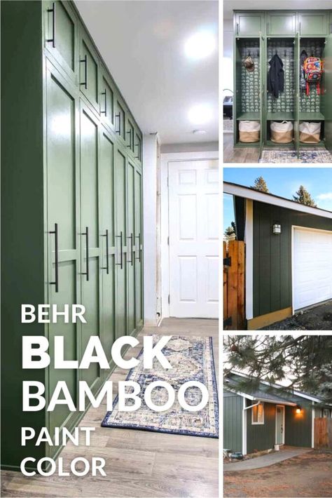 Behr Black Bamboo is a fierce shade of green that brings sophistication, style, and a modern vibe wherever it goes. It’s the perfect hue for an accent wall, wainscotting, and even the exterior of your home. Behr Black Bamboo Paint, Behr Black Bamboo, Black Bamboo Behr Paint, Home Depot Paint, Green Accent Walls, Behr Paint Colors, New Paint Colors, Mudroom Entryway, Farmhouse Paint Colors