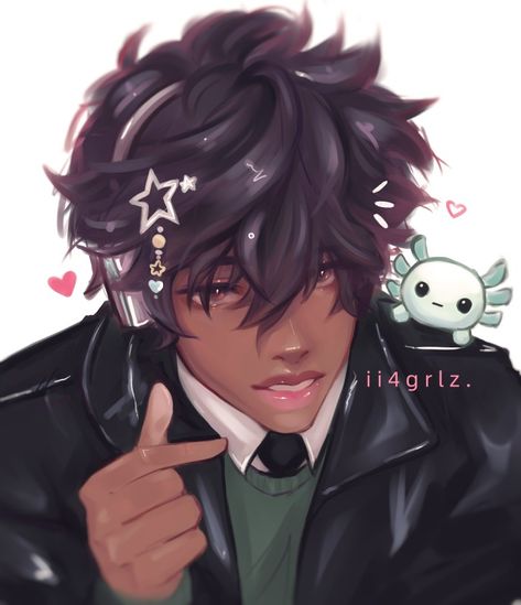 Black Character Art Male, Men Oc Art, Anime Men Art, Black Guy Art, Pretty Boy Drawing, Black Men Drawings, Black Male Pfp, Black Man Drawing, Puppy Boy Art