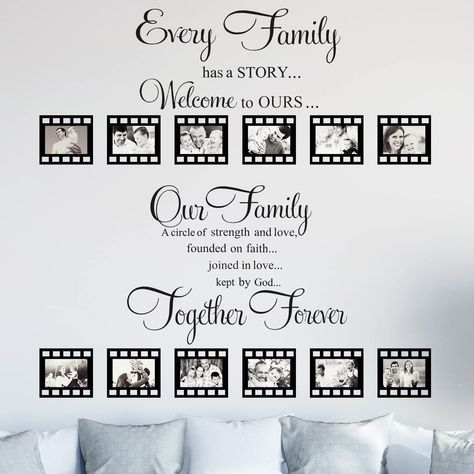 PRICES MAY VARY. Items Sent to You: there are 2 different kinds of living room wall stickers and 12 pieces of black picture frames in the package, the stickers respectively printed with [Every family has a story, welcome to ours], and [our family, a circle of strength and love, founded on faith, joined in love, kept by god, together forever], inspirational in words and beautiful in fonts; Besides, enough quantities of frames allow you to put them according to your own preference Use with Confide Family Living Room Wall Decor Ideas, Every Family Has A Story Welcome To Ours, Family Picture Walls, Family Picture Wall Ideas Living Rooms, Wall Frames Ideas Living Room, Family Picture Wall Ideas, Picture Collage Ideas, Living Room Wall Stickers, Family Photos Wall Decor