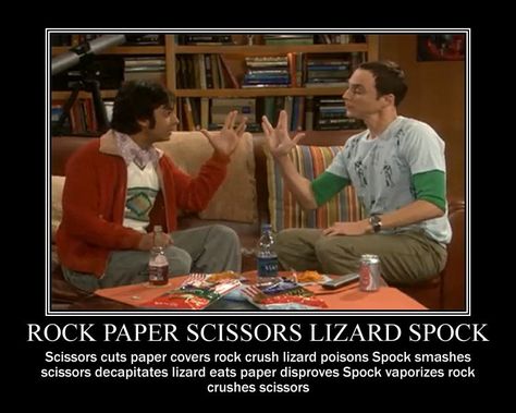 I <3 Sheldon Cooper! Lizard Spock, Big Bang Theory Funny, Sheldon Cooper, Rock Paper Scissors, The Big Bang Theory, New Rock, Spock, Nerd Alert, Geek Out