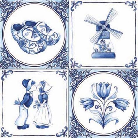 Delft Blue tiles Windmill Tattoo, Dutch Tattoo, Blue And White Tile, Tulip Tattoo, Dutch Tiles, Blue Tattoo, Delft Tiles, Dutch Windmills, Blue Pottery