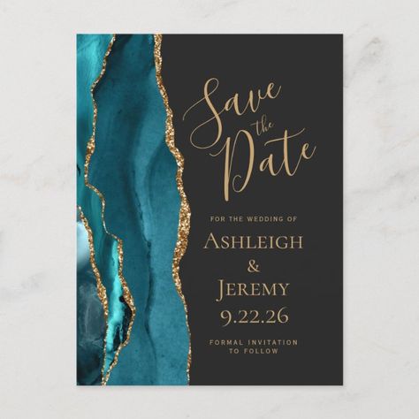 Deep Purple Wedding, Gold Save The Dates, Elegant Modern Wedding, Agate Wedding, Modern Save The Dates, Dark Wedding, Navy Blue Wedding, Save The Date Postcards, Wedding Save The Date