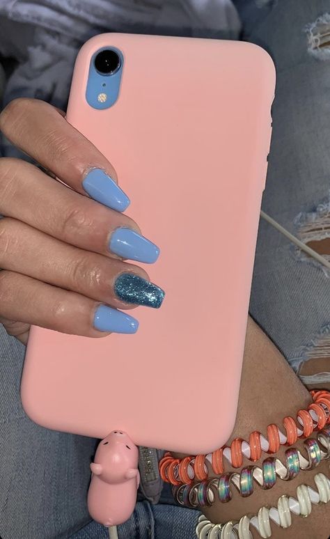 Iphone Xr Blue Aesthetic, Sky Blue Nails, Apple 6, Stylish Iphone Cases, Pink Phone, Kawaii Phone Case, Iphone Obsession, Iphone Cases Cute, Blue Iphone