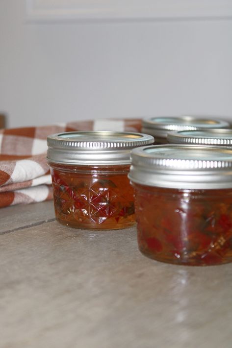 This simple pepper jelly is the perfect way to use up your summer pepper harvest.#canning #holidaygifts #sonyaburgess Strawberry Pepper Jelly, Banana Pepper Jelly, Canning Pepper Jelly, Cherry Bomb Pepper, Red Pepper Jelly Recipe, Canning Peppers, Pepper Jelly Recipes, Jalapeno Jelly, Red Pepper Jelly