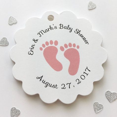 Baby Shower Tags Baby Feet Shower Favor Tags Baby Footprint | Etsy Mermaid Babyshower, Pearl Baby Shower, Popcorn Wedding Favors, Cup Favors Wedding, Baby Shower Deco, Baby Footprint, Baby Shower Tags, Baby Presents, Handmade Gift Tags