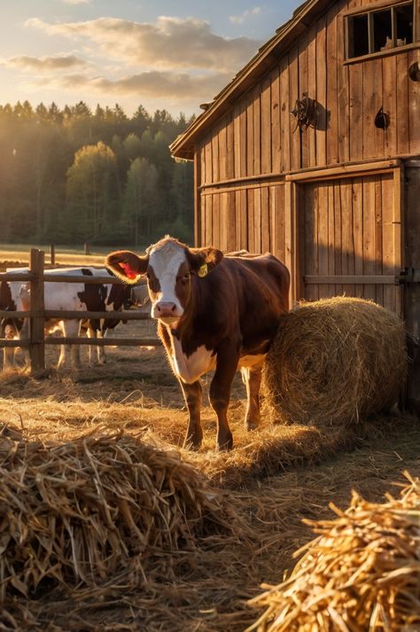 Aesthetic Cow Pictures, Farm Cows Country Life, Country Style Breakfast, Barnyard Aesthetic, Cows Aesthetic, Farm Life Photography, Barn Aesthetic, Cow Barn, Breeds Of Cows