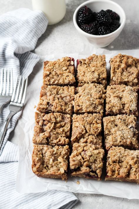 Blackberry bars are made with sweet and tangy summer blackberries and an oat butter crumble. It's an easy and delicious summer treat perfect for any occasion. #blackberrybars #thesweetoccasion Easy Blackberry Pie, Blackberry Bars, Oat Butter, Blackberry Pie Bars, Orange Zest Cake, Oat Squares, Fruit Desserts Easy, Blackberry Pie, Seasonal Desserts